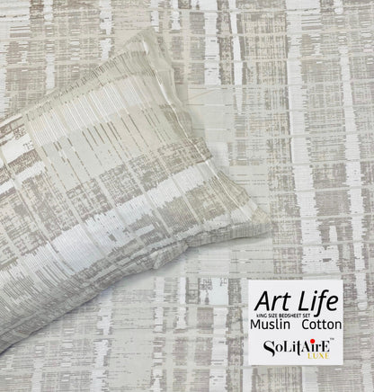 🌿 Art-Life 100% Organic Muslin Cotton King Size Bedsheet Set