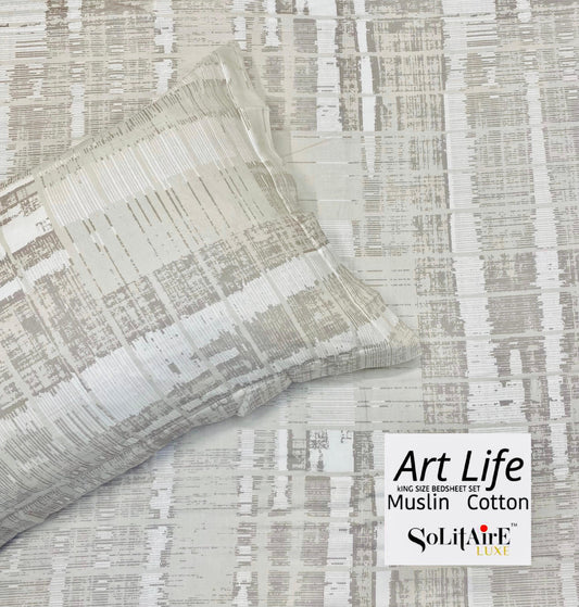 🌿 Art-Life 100% Organic Muslin Cotton King Size Bedsheet Set
