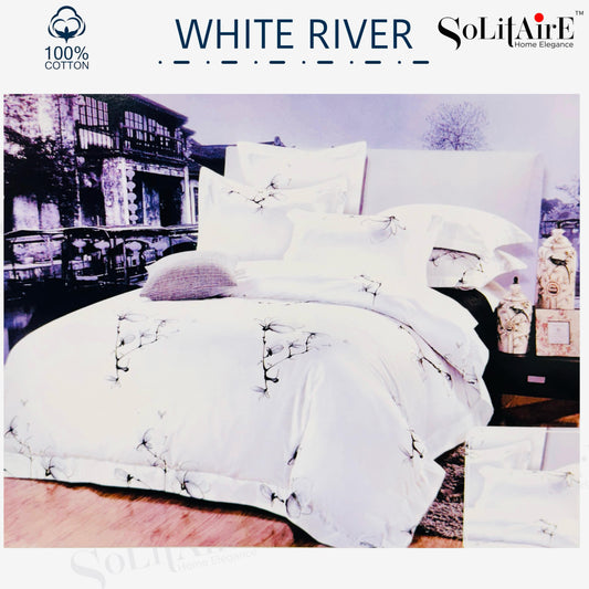 ✨ Solitaire White River King Size Bedsheet Set – 100% Organic Cotton | Jointless | 3 Pc (1 Bedsheet + 2 Pillow Covers)