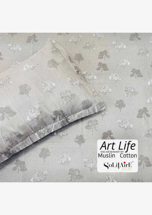 🌿 Art-Life 100% Organic Muslin Cotton King Size Bedsheet Set