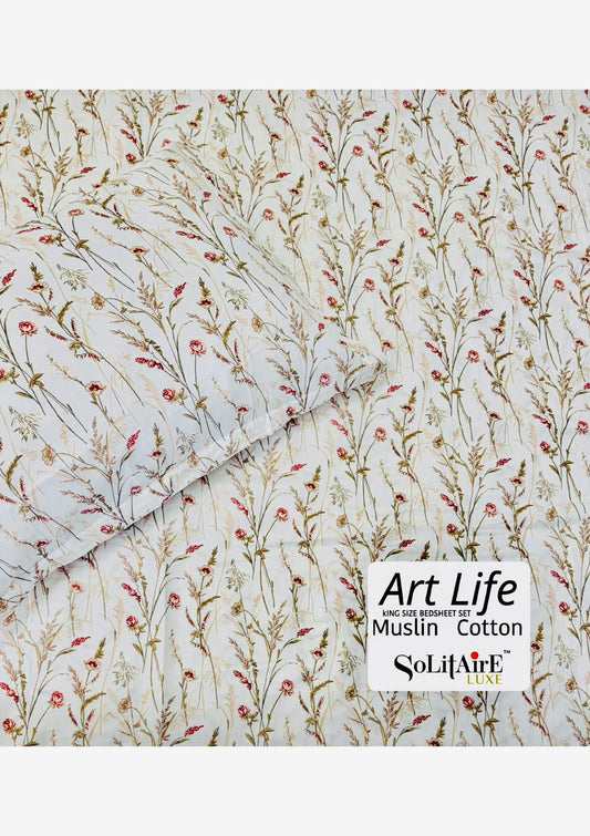 🌿 Art-Life 100% Organic Muslin Cotton King Size Bedsheet Set
