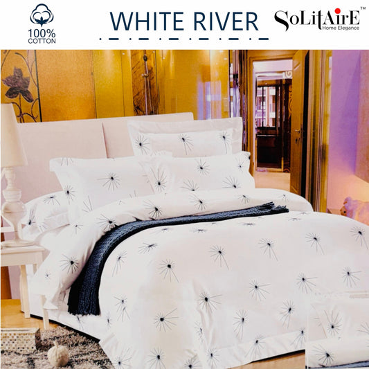 ✨ Solitaire White River King Size Bedsheet Set – 100% Organic Cotton | Jointless | 3 Pc (1 Bedsheet + 2 Pillow Covers)