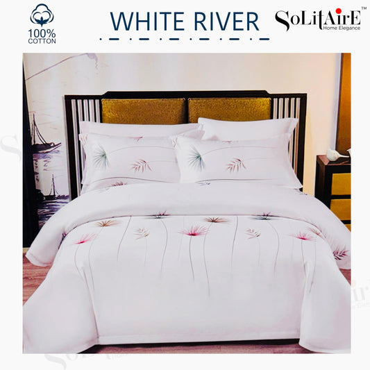 ✨ Solitaire White River King Size Bedsheet Set – 100% Organic Cotton | Jointless | 3 Pc (1 Bedsheet + 2 Pillow Covers)