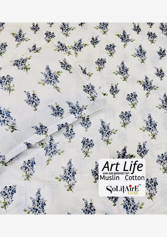ART-LIFE 100% Muslin Cotton King-Size Bedsheet Set