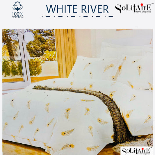 ✨ Solitaire White River King Size Bedsheet Set – 100% Organic Cotton | Jointless | 3 Pc (1 Bedsheet + 2 Pillow Covers)
