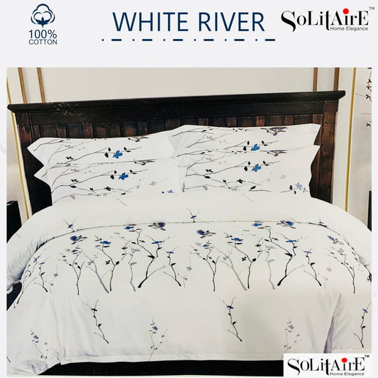 ✨ Solitaire White River King Size Bedsheet Set – 100% Organic Cotton | Jointless | 3 Pc (1 Bedsheet + 2 Pillow Covers)