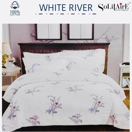 ✨ Solitaire White River King Size Bedsheet Set – 100% Organic Cotton | Jointless | 3 Pc (1 Bedsheet + 2 Pillow Covers)
