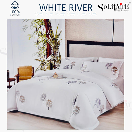 ✨ Solitaire White River King Size Bedsheet Set – 100% Organic Cotton | Jointless | 3 Pc (1 Bedsheet + 2 Pillow Covers)