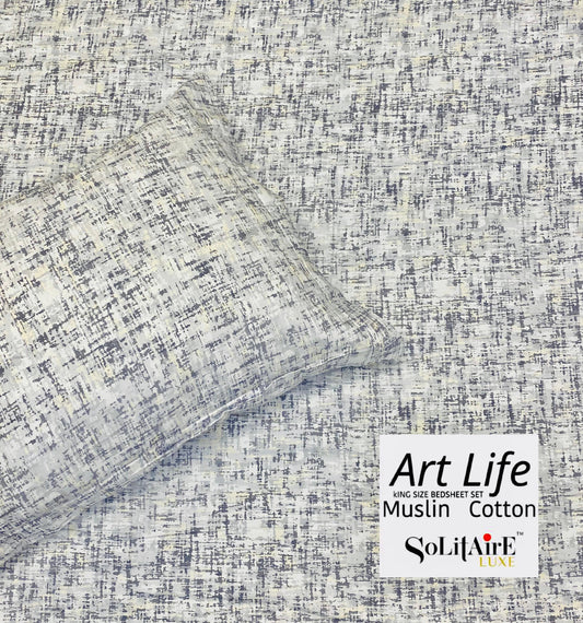 🌿 Art-Life 100% Organic Muslin Cotton King Size Bedsheet Set