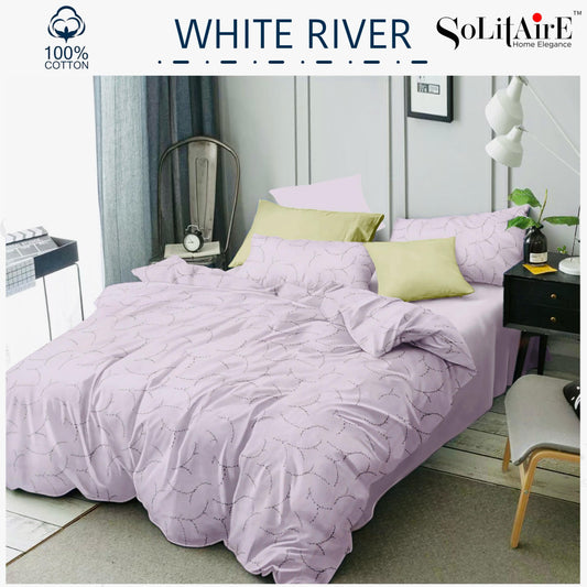 ✨ Solitaire White River King Size Bedsheet Set – 100% Organic Cotton | Jointless | 3 Pc (1 Bedsheet + 2 Pillow Covers)