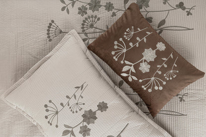 King Size Embroidered Quilted Bedcover Set – 5 Pc | Luxury Bedcover + Pillow Covers + Cushions with Filler