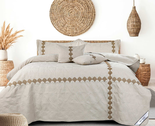 ✨ Solitaire King Size Embroidered Quilted Bedcover Set – 5 Pc | Luxury Bedcover + Pillow Covers + Cushions with Filler