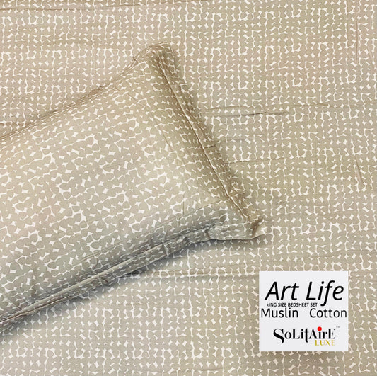 🌿 Art-Life 100% Organic Muslin Cotton King Size Bedsheet Set