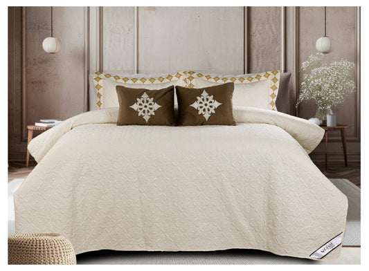 King Size Embroidered Quilted Bedcover Set – 5 Pc | Luxury Bedcover + Pillow Covers + Cushions with Filler