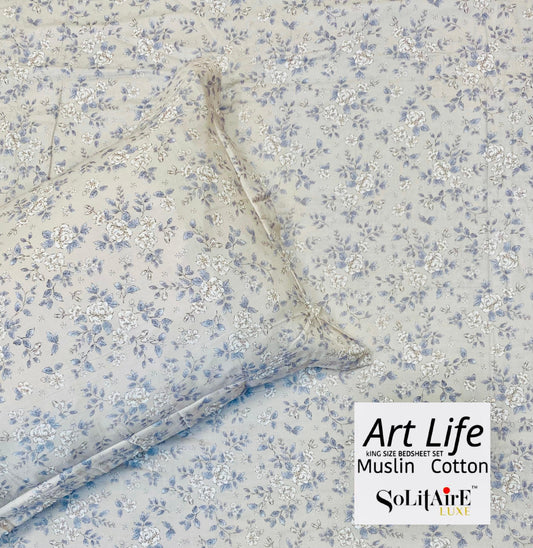🌿 Art-Life 100% Organic Muslin Cotton King Size Bedsheet Set