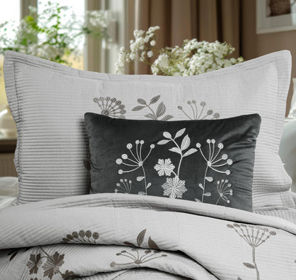 King Size Embroidered Quilted Bedcover Set – 5 Pc | Luxury Bedcover + Pillow Covers + Cushions with Filler