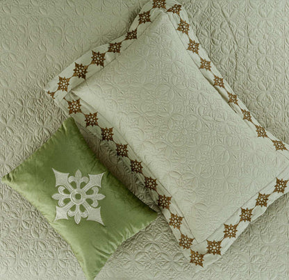 King Size Embroidered Quilted Bedcover Set – 5 Pc | Luxury Bedcover + Pillow Covers + Cushions with Filler