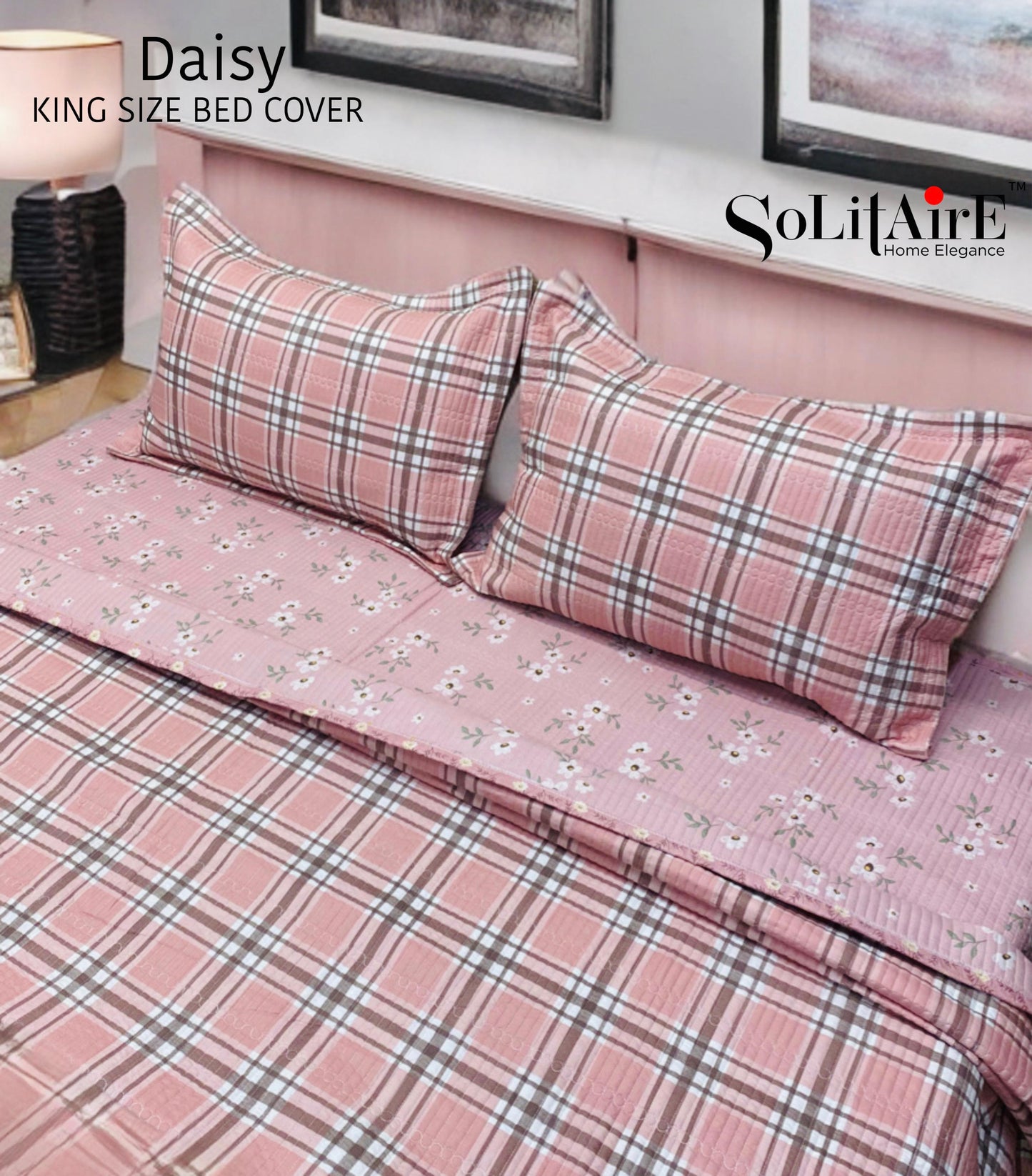 Daisy Quilted Reversible King Size Bed Cover Set