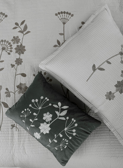 King Size Embroidered Quilted Bedcover Set – 5 Pc | Luxury Bedcover + Pillow Covers + Cushions with Filler
