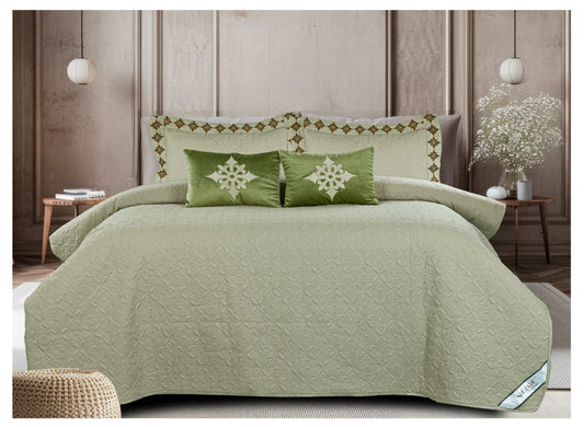 King Size Embroidered Quilted Bedcover Set – 5 Pc | Luxury Bedcover + Pillow Covers + Cushions with Filler