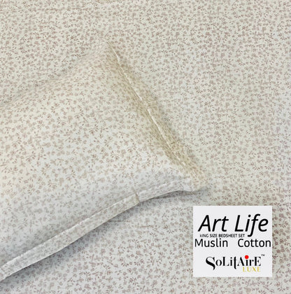 🌿 Art-Life 100% Organic Muslin Cotton King Size Bedsheet Set