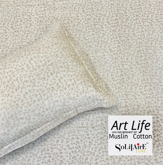 🌿 Art-Life 100% Organic Muslin Cotton King Size Bedsheet Set