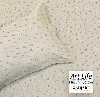 🌿 Art-Life 100% Organic Muslin Cotton King Size Bedsheet Set