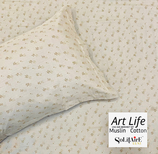 🌿 Art-Life 100% Organic Muslin Cotton King Size Bedsheet Set