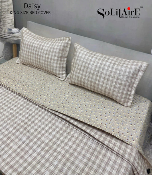 Daisy Quilted Reversible King Size Bed Cover Set