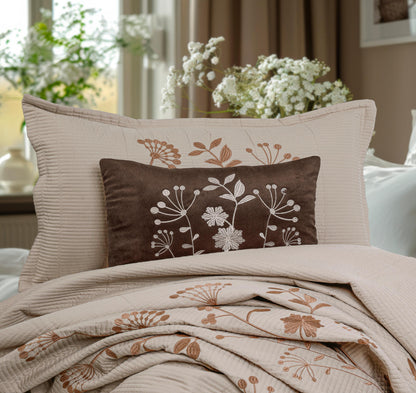 King Size Embroidered Quilted Bedcover Set – 5 Pc | Luxury Bedcover + Pillow Covers + Cushions with Filler