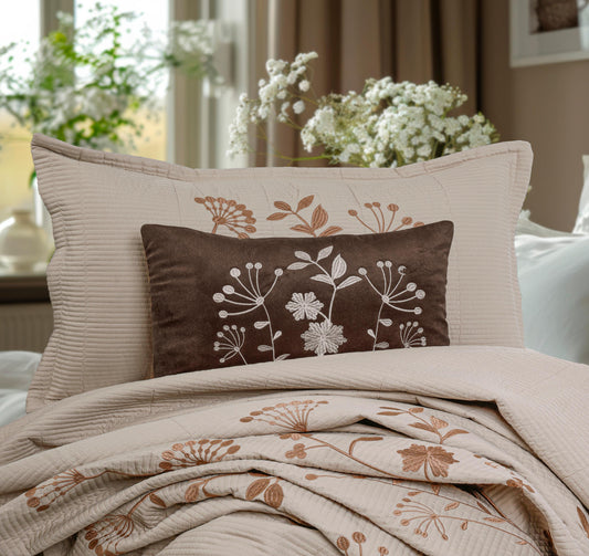 King Size Embroidered Quilted Bedcover Set – 5 Pc | Luxury Bedcover + Pillow Covers + Cushions with Filler