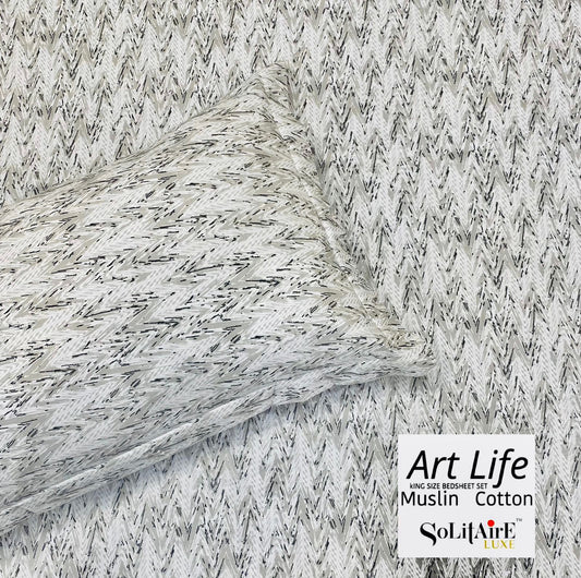 🌿 Art-Life 100% Organic Muslin Cotton King Size Bedsheet Set
