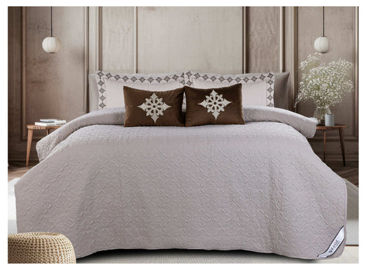 King Size Embroidered Quilted Bedcover Set – 5 Pc | Luxury Bedcover + Pillow Covers + Cushions with Filler