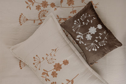 King Size Embroidered Quilted Bedcover Set – 5 Pc | Luxury Bedcover + Pillow Covers + Cushions with Filler