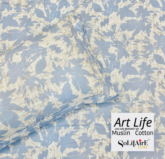 🌿 Art-Life 100% Organic Muslin Cotton King Size Bedsheet Set