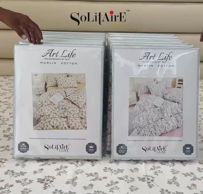 ART-LIFE 100% Muslin Cotton King-Size Bedsheet Set