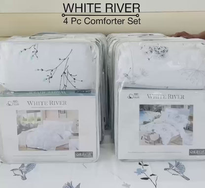 ✨ Solitaire White River King Size Comforter Set – 4 Pc | 100% Cotton | Reversible AC Quilt + Bedsheet + Pillow Covers