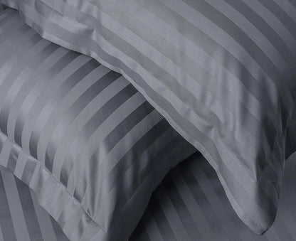 Stripes 250-Thread Count Cotton Bedsheet (Dark Grey)