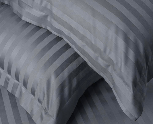 Serene Stripes 300-Thread Count Cotton Bedsheet (Dark Grey)