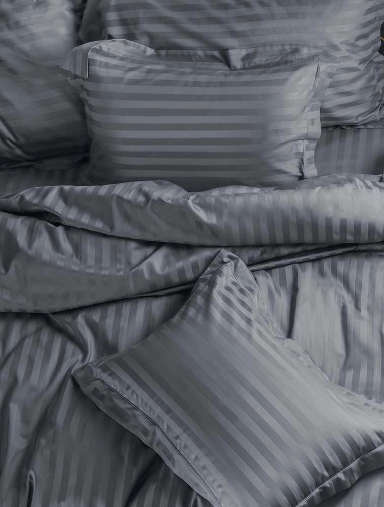 Stripes 250-Thread Count Cotton Bedsheet (Dark Grey)