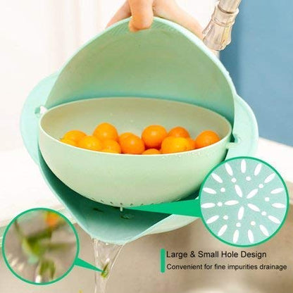 Vegetables Fruit Rice Sieve Washing Bowl (Green) (Fall-Proof)