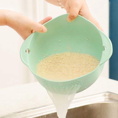 Vegetables Fruit Rice Sieve Washing Bowl (Green) (Fall-Proof)