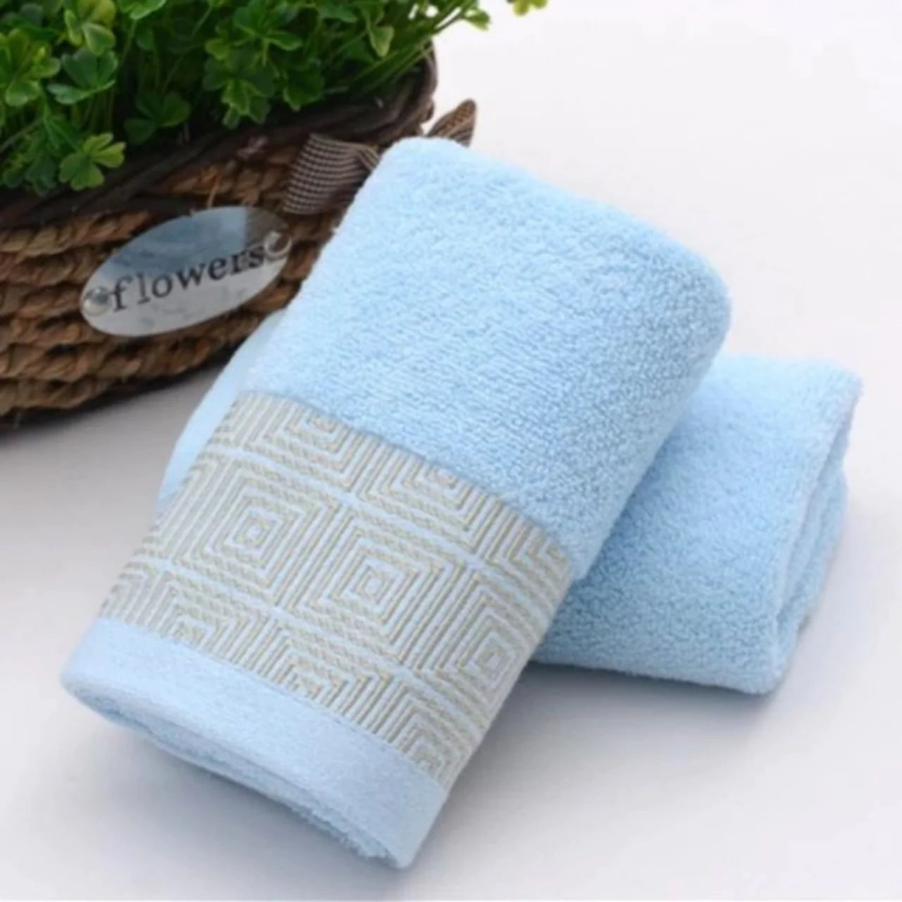 EMBROIDERY BORDER COTTON TOWELS (Blue)