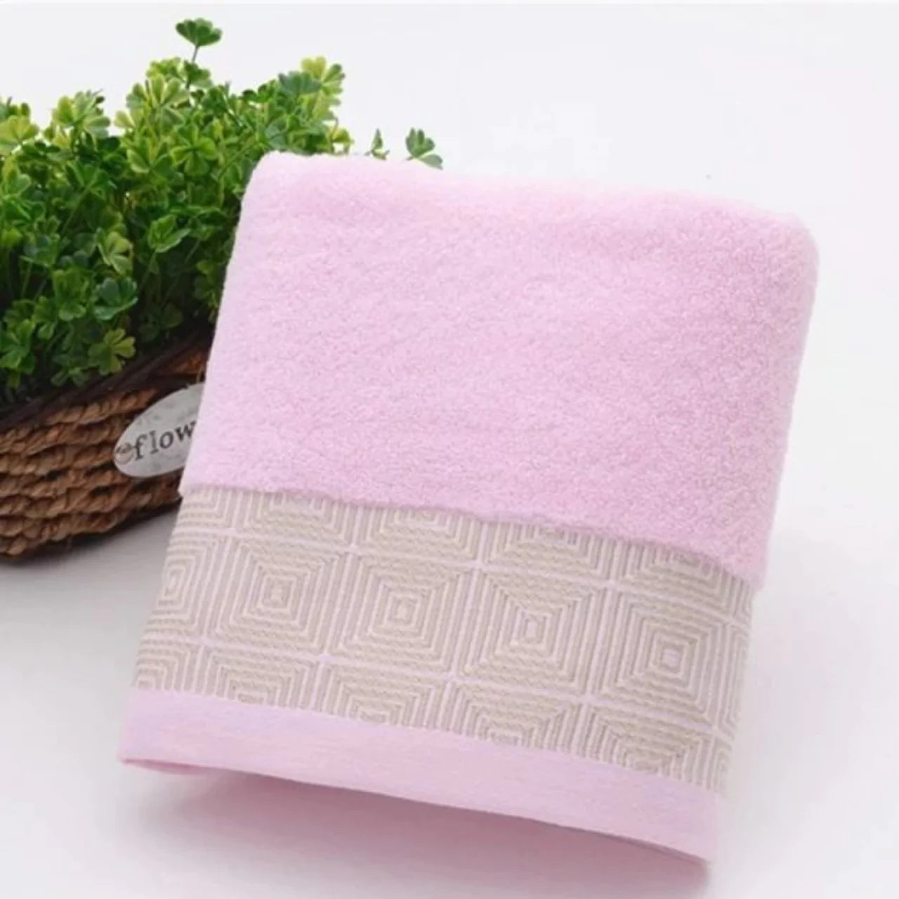 EMBROIDERY BORDER COTTON TOWELS (Pink)