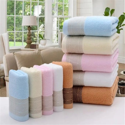 EMBROIDERY BORDER COTTON TOWELS (Brown)