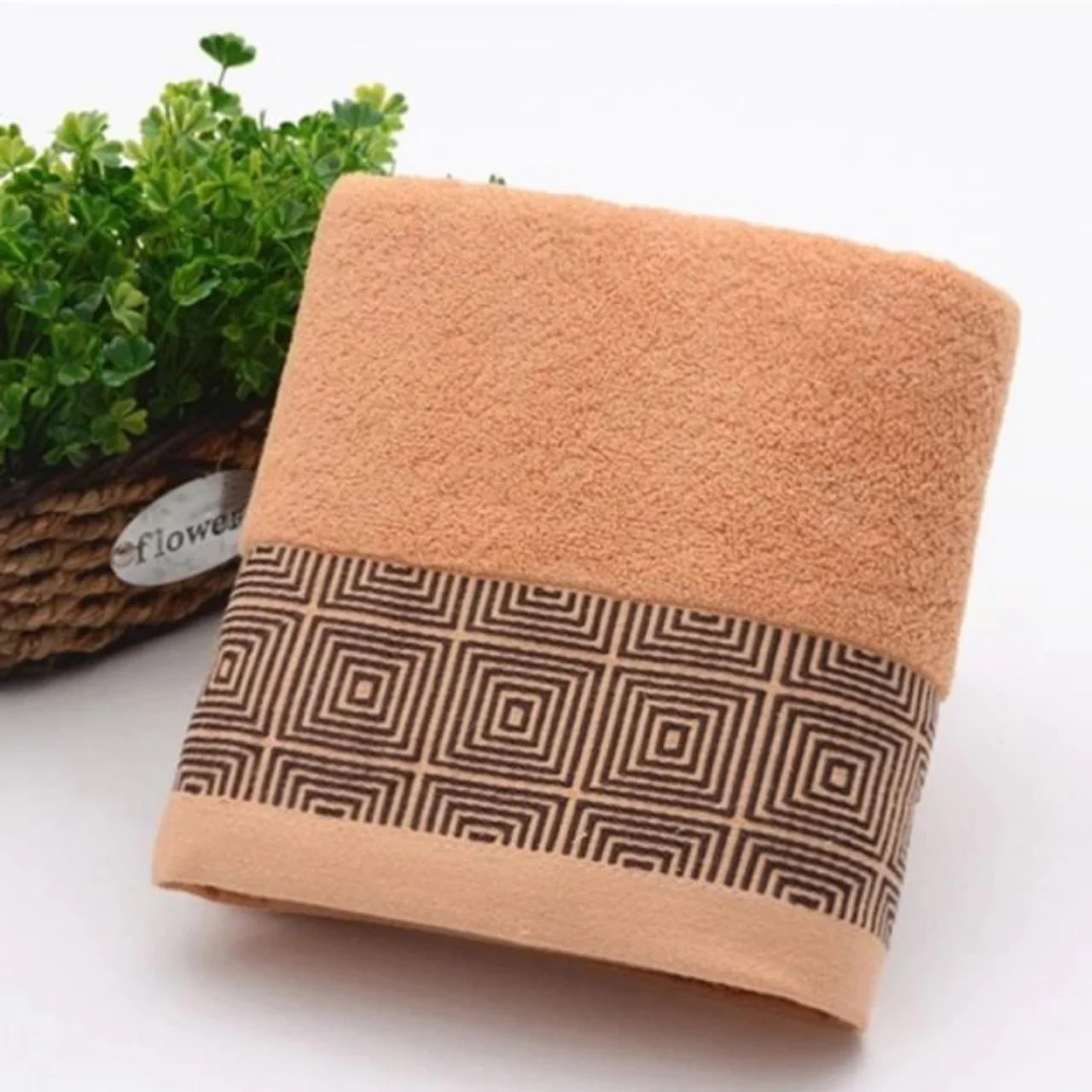 EMBROIDERY BORDER COTTON TOWELS (Brown)