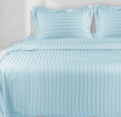 Stripes 250-Thread Count Cotton Bedsheet (Neutral Blue)