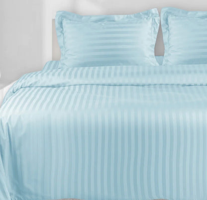 Serene Stripes 300-Thread Count Cotton Bedsheet (Neutral Blue)