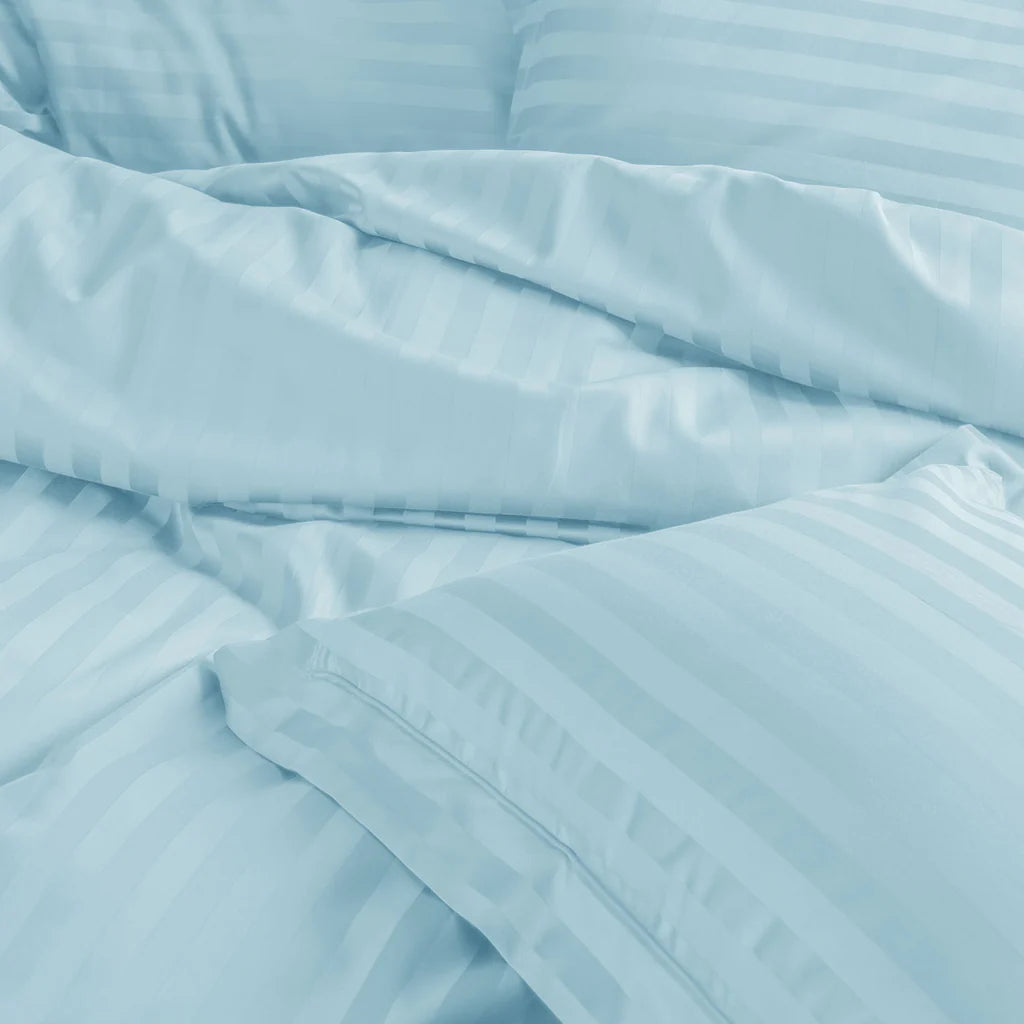 Serene Stripes 300-Thread Count Cotton Bedsheet (Neutral Blue)