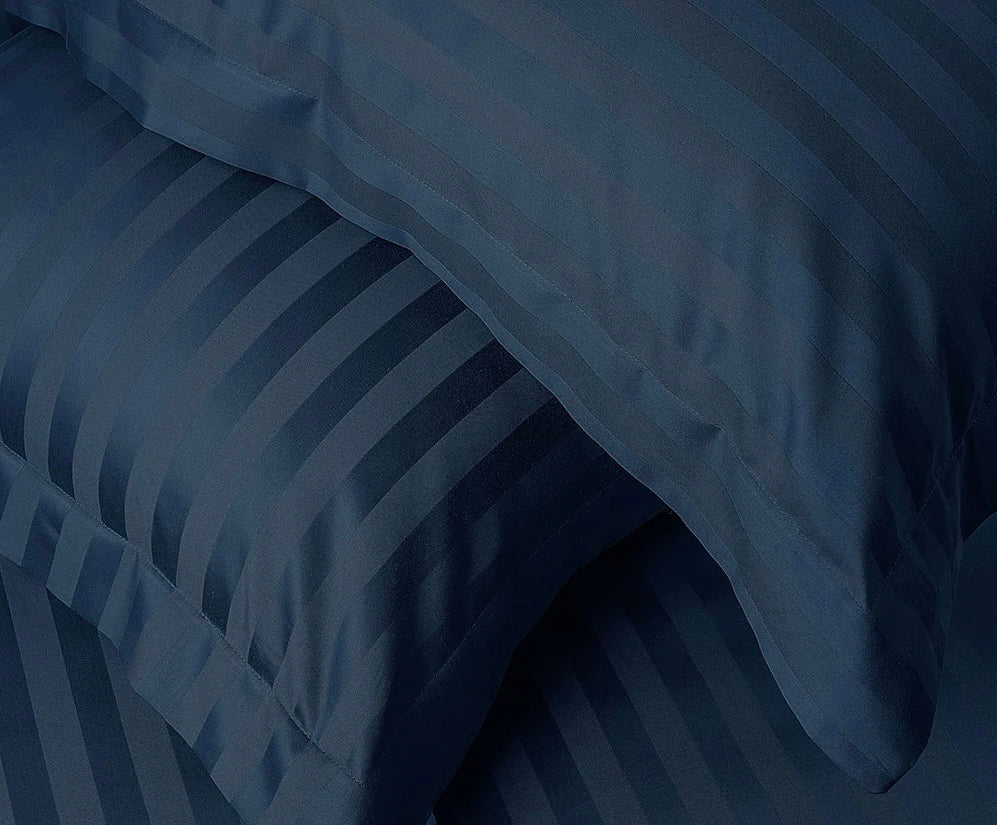 Serene Stripes 300-Thread Count Cotton Bedsheet (Oxford Blue)